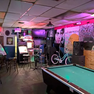 billiards, a bicycle, and a pool table