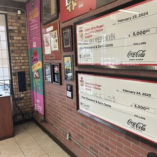 Inside with menu items are listed on wall...