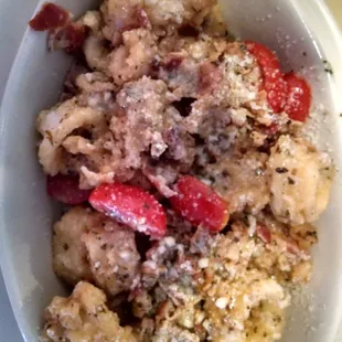 Calamari with bacon and cheese.