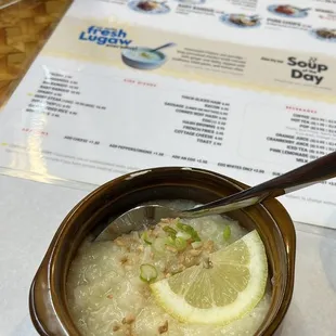 Complimentary chicken and rice porridge - this would make Goldilocks smile