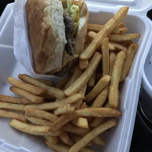Jumbo burger and fries