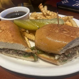 Philly cheesesteak and fries