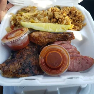 Chicken, sausage, cabbage, and rice