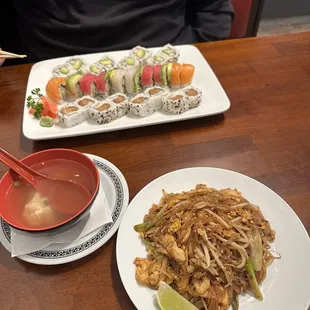 Pad Thai, soup, sushi