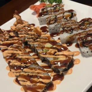 Spicy Shrimp Tempura Roll and Eel Roll