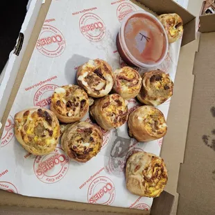 a box of mini pizzas