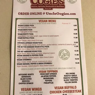 Vegan menu!!!