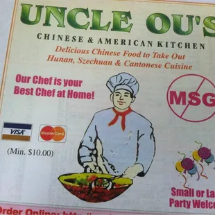 an advertisement for uncle ou's chinese american kitchen