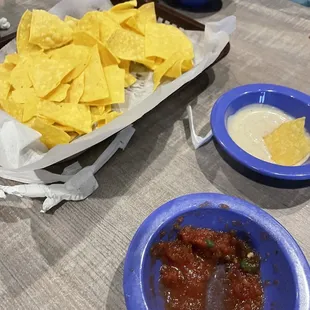 Complimentary dips white dip and salsa