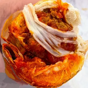 Inside the meatball sammy