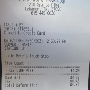 One teeny slice of store bought pie.  Never again.