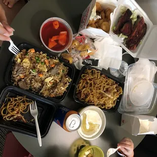 Pork Lo Mein, Sweet Sour Chicken, Beef fried rice, bbq spare ribs &amp; egg drop soup