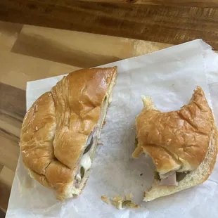 Ham, cheese, and jalapeño croissant.