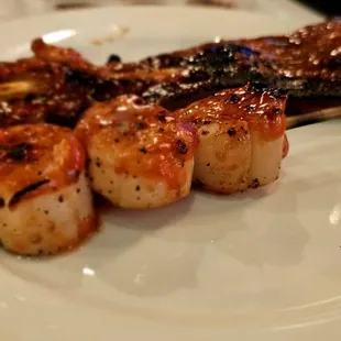 Scallops,  Liempo ( filipino bbq pork belly )