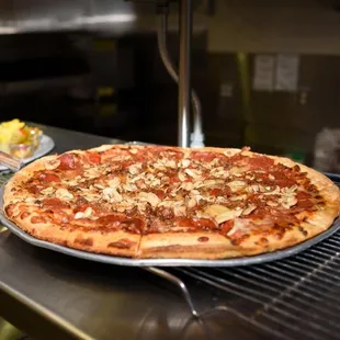 a pizza on a pizza pan