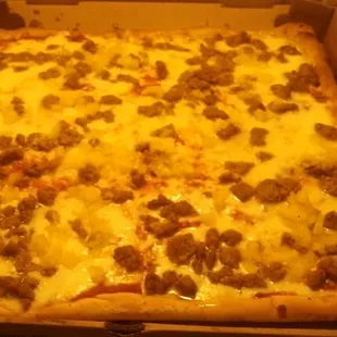 Pineapple and sausage Sicilian pizza