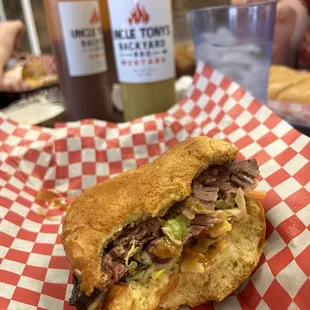 BBQ Brisket on a bun with added Cole slaw...