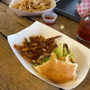 Dbl burger w/onion rings