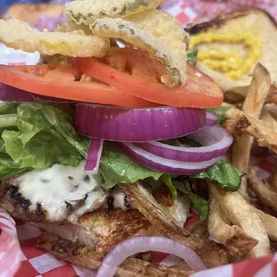 #18. Rattlesnake Cheeseburger with Fresh Cut Fries With #70. Fried Pickles