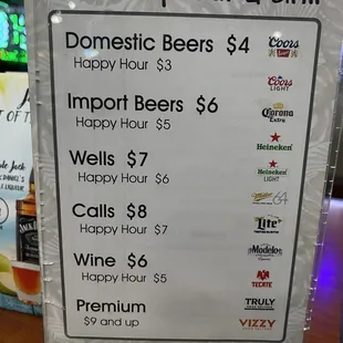 Drink menu