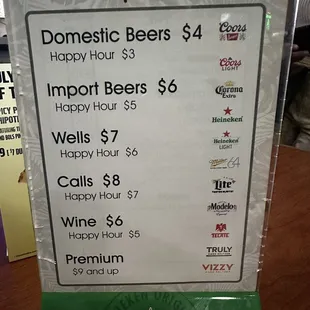 Drink menu