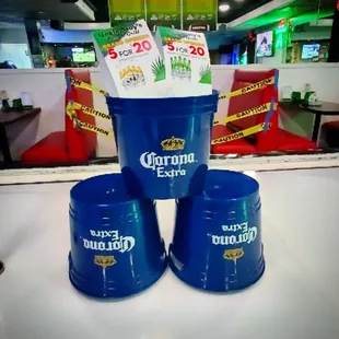 5 for $20 Heineken, Heineken Light, and Corona.  Everyday is Happy Hour.    Come on ova!