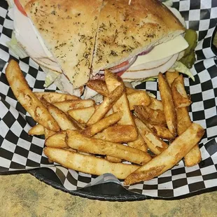Turkey sandwich and fries