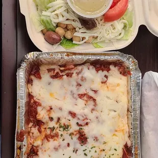Lasagna and salad