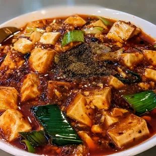 a bowl of tofu soup