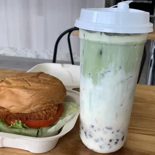 Shrimp sandwich + Hokkaido matcha
