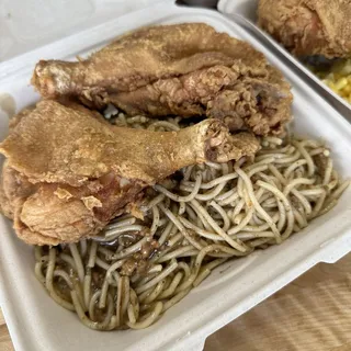 Spicy Chicken Leg Quarters with Black Pepper Sauce Spaghetti