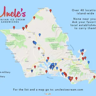 Over 40 locations island-wide! Always up-to-date Google map of locations: http://tinyurl.com/zdbsqap (We don't have our own retail outlet).