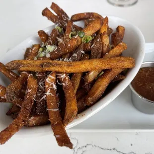 Moroccan Fries Very flavorful and the dip compliments it well.