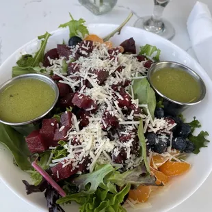 Citrus beet salad with basil vinaigrette. Delish.