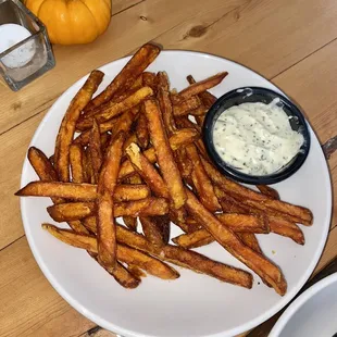 Sweet potato fries with goat cheese fondue