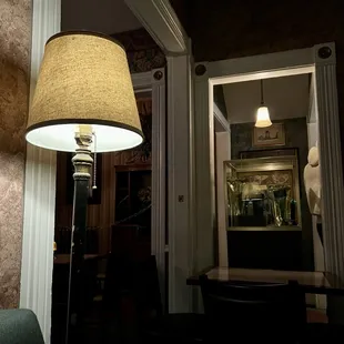 a lamp in a dark room
