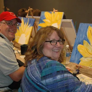 Great friends painting and sipping for a very special painting for Neal's mom.