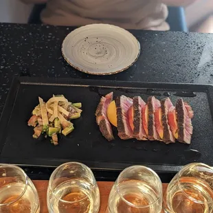 Seared Ahi Tuna with Peaches + White Wine Flight