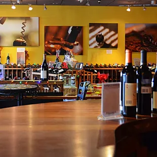 bottles of wine on a bar