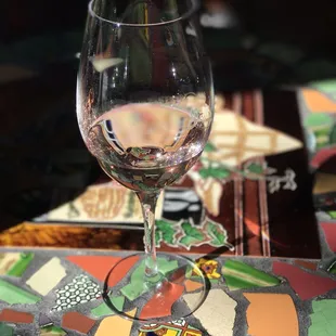 a glass of wine on a table