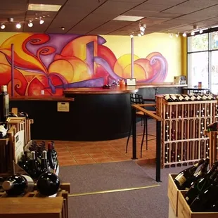 the inside of a wine shop