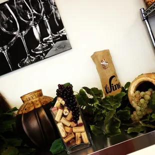 a bunch of wine corks on a counter