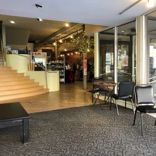 the entrance to a coffee shop