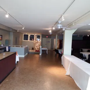 Banquet room setup for a fundraiser.