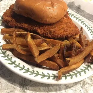 a fried chicken sandwich and french fries