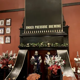 a fire place in a restaurant