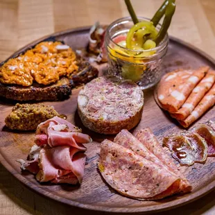 Charcuterie Board- all house made meats, pickles, bread, and mustard!