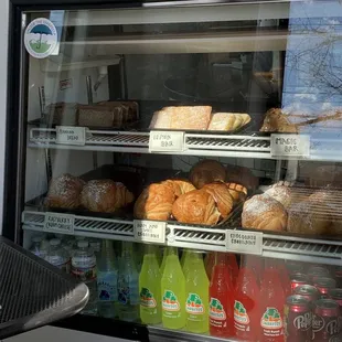 a display case of baked goods