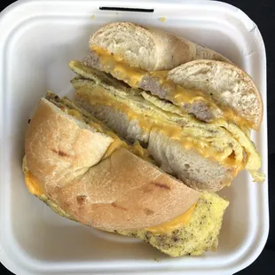 Egg, sausage, and cheese breakfast sandwich