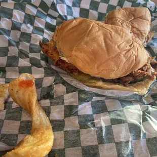 Chicken sandwich and fries